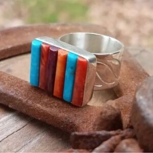 Vintage Jay King DTR Sterling Silver 925 Turquoise Spiny Oyster Sugilite Ring